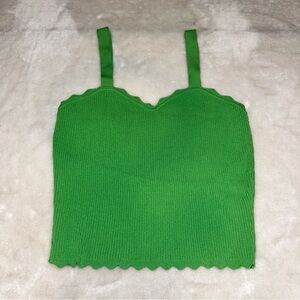 Originality Green Ribbed Knit Scallop Hem Sweater Tank Top Size Medium